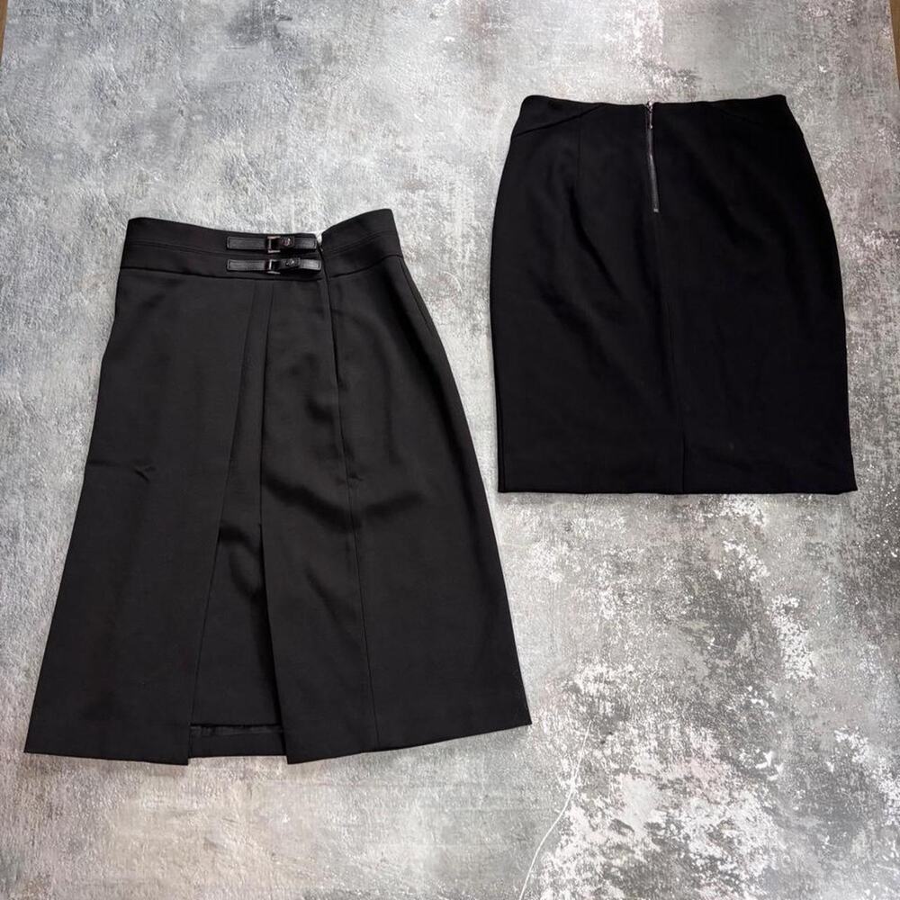 White House Black Market Black Skirt Set! Belted Midi Skirt Size 2
